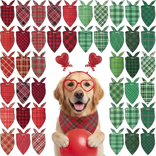 Abbylike 50 Pcs St. Patrick's Day Dog Bandanas Bulk Green Plaid Bandanas by Abbylike