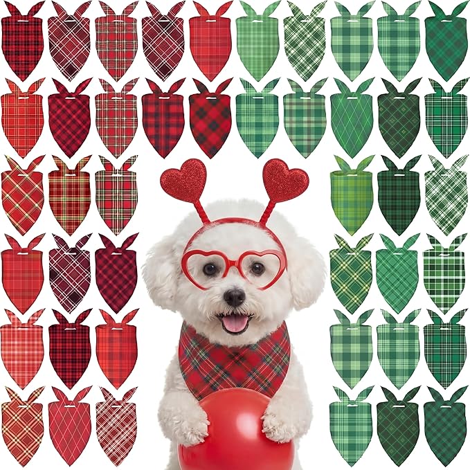 Abbylike 50 Pcs St. Patrick's Day Dog Bandanas Bulk Green Plaid Bandanas by Abbylike