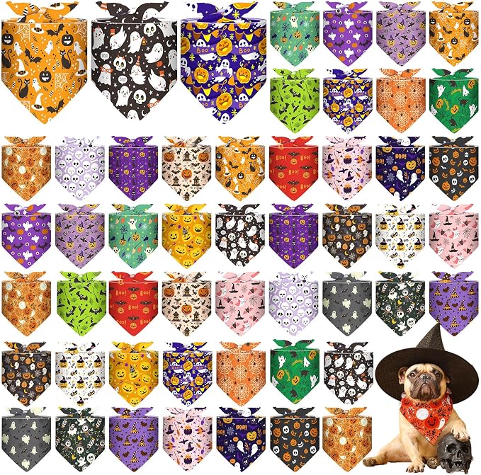 Sanwuta 48 Pcs Halloween Dog Bandanas Bulk Pumpkin Dog Bandanas Adjustable by Sanwuta