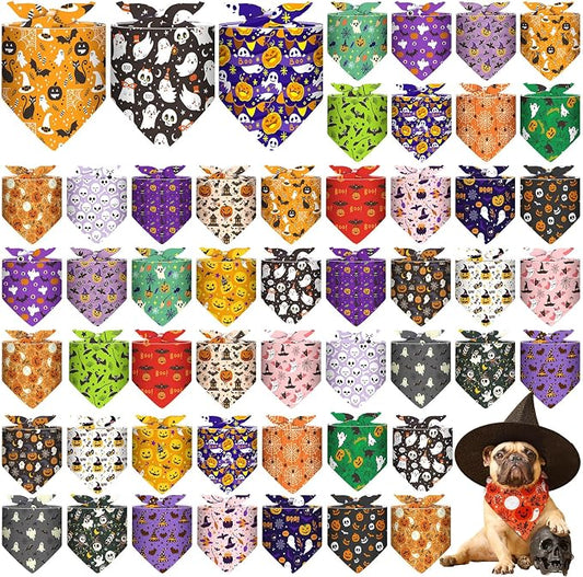 Sanwuta 48 Pcs Halloween Dog Bandanas Bulk Pumpkin Dog Bandanas Adjustable by Sanwuta
