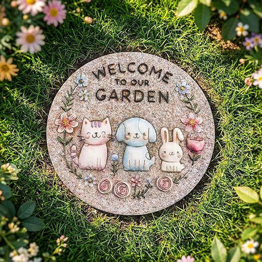 Garden Stepping Stones Outdoor, 9.8" Resin Pet Cat Dog Bunny Stepping Stone - Image 3