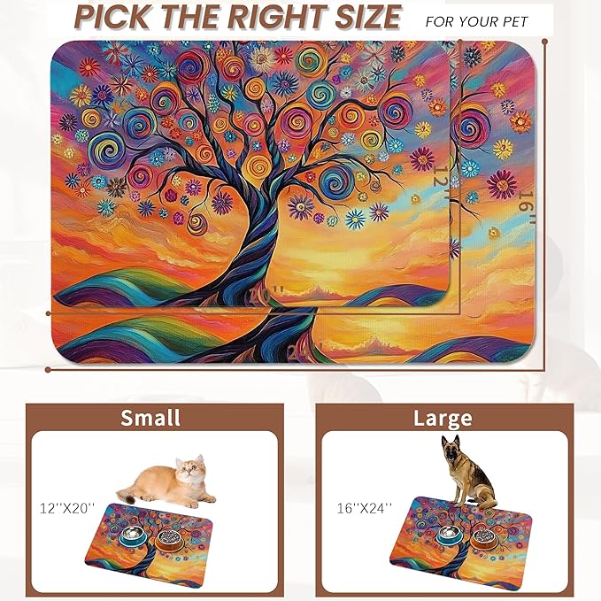 Abstract Tree Flowers Dog Food Mat - Image 2