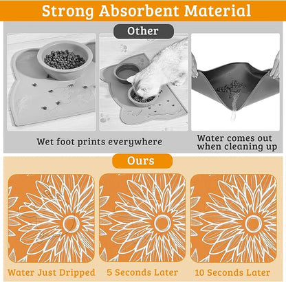 Retro Geometric Aesthetic Dog Food Mat, Quick Dry Dog Placemat Non Slip Rubber - Image 3