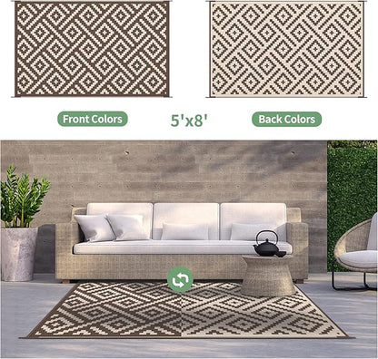 GENIMO 5x8 Outdoor Rug Waterproof, Reversible Mats, Outdoor Area Rug, Plastic - Image 4