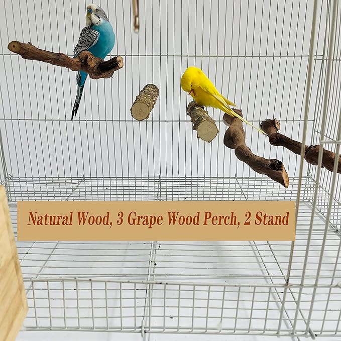 5PCS Bird Perch Stand Natural Wooden Parrot Stand Branch, 3 Grape Wood Perch - Image 2