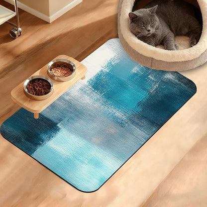 Pet Feeding Mat, Art Painting Absorbent Dog Cat Food Mat Grey Blue Dog Mat by Unknown