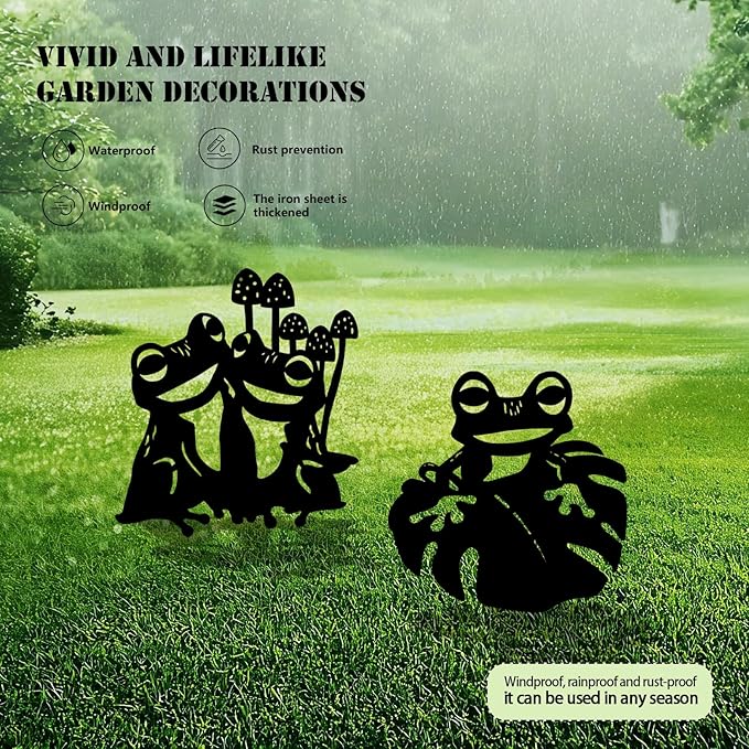3 Pack Frog Metal Garden Decorative Stakes, Weather Proof Silhouette Statues - Image 3