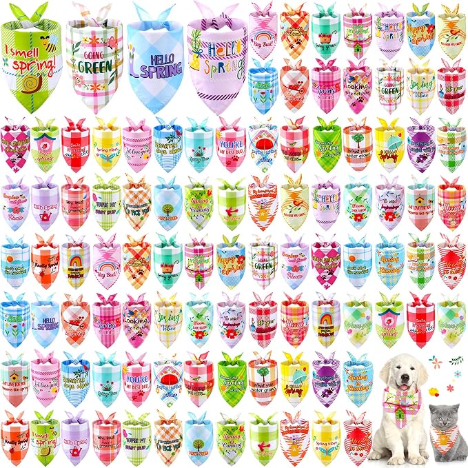 Sweetude 100 Pcs Spring Plaid Dog Bandanas Bulk by Sweetude