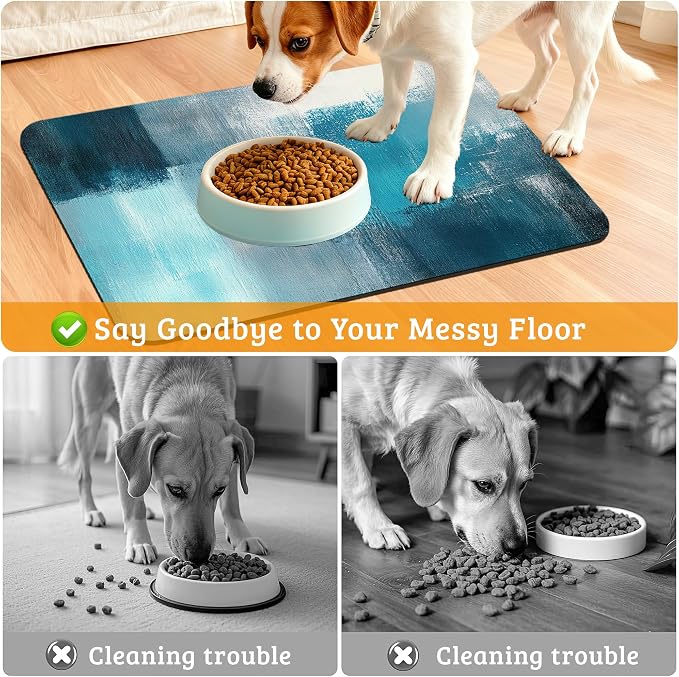 Pet Feeding Mat, Art Painting Absorbent Dog Cat Food Mat Grey Blue Dog Mat - Image 4