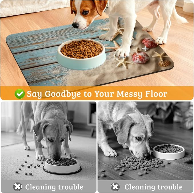 Sand Starfish Dog Cat Food Mat, Wood Board Absorbent Waterproof Placemat - Image 4