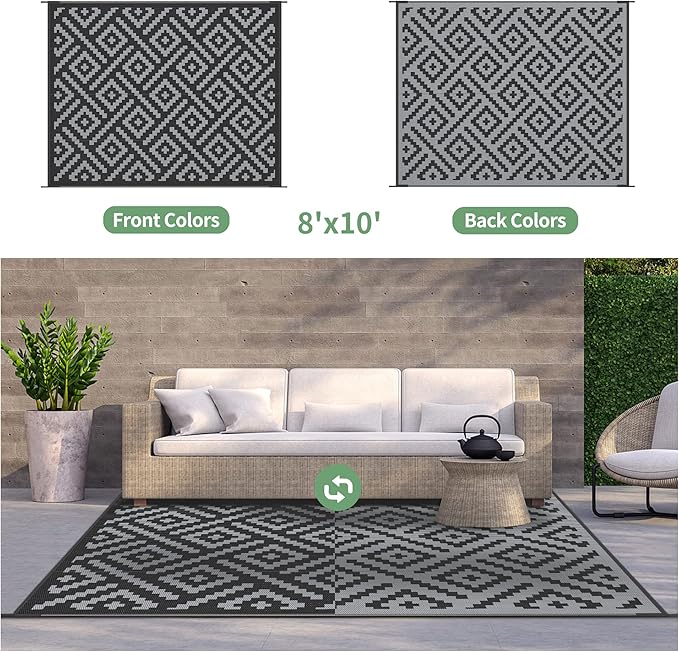 GENIMO Outdoor Rugs 8x10 Waterproof, Reversible Mats, Area Plastic Straw Rug - Image 2