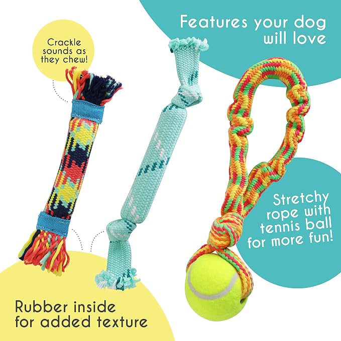 rocket & rex Dog Chew Toy Set for Small to Medium Breeds, Includes a Rope - Image 3