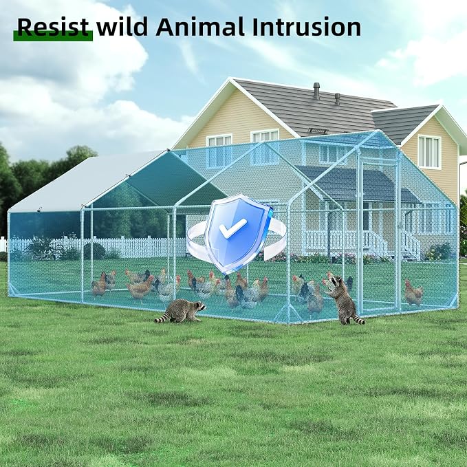 Large Metal Chicken Coop with Run Walk-in Poultry Cage Chicken Runs House Pen - Image 7