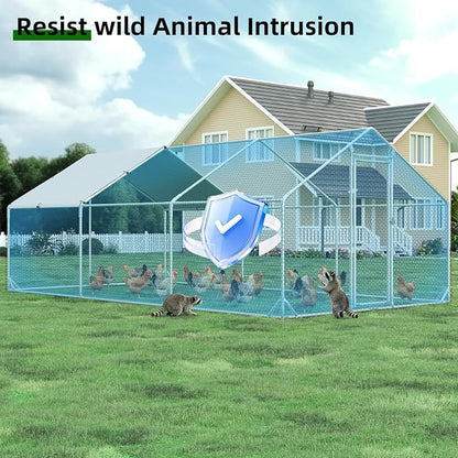 Large Metal Chicken Coop with Run Walk-in Poultry Cage Chicken Runs House Pen - Image 7