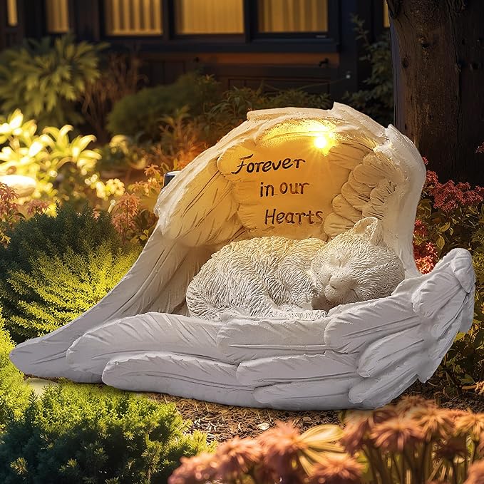 Pet Cat Solar Garden Memorial Statue – Outdoor Resin Angel Kitty - Image 6