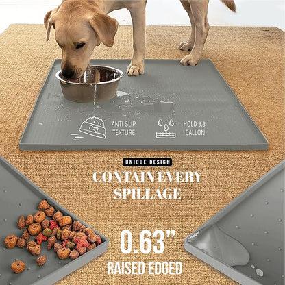 AVERYDAY 100% Waterproof Thicker Silicone Dog Food Mat, 0.63'' Raised Edge Bowl - Image 3