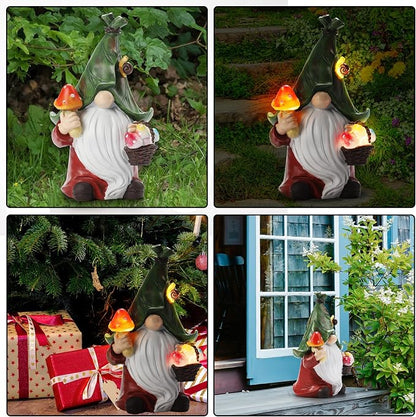 Gnome Solar Garden Statue with 3 LED Lights, Mushroom-Picking Gnome Statue - Image 5
