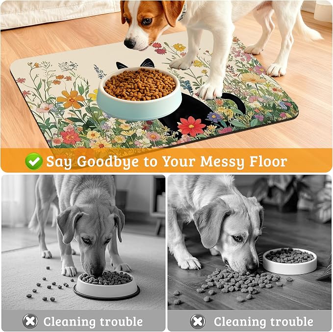 Dog Bowl Mat, Cat Black Pet Feeding Mat - Image 4