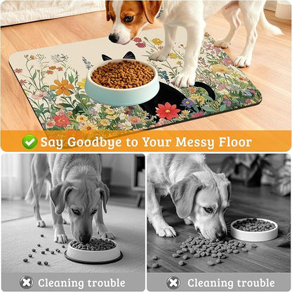 Dog Bowl Mat, Cat Black Pet Feeding Mat - Image 4