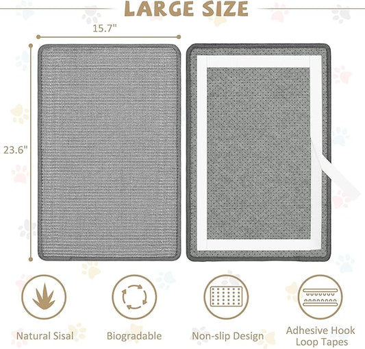 Gray Cat Scratching Mat Sisal, 2 Packs Sisal Fabric Large Cat Scratching Pad - Image 2
