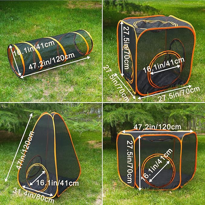 7 in 1 Outdoor Cat Enclosure, Foldable Pop-Up Mesh Playpen Tunnel - Image 3