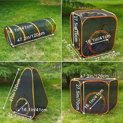 7 in 1 Outdoor Cat Enclosure, Foldable Pop-Up Mesh Playpen Tunnel - Image 3