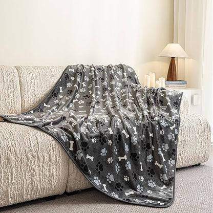 Dog Blanket Paw Bone Pattern 1 Pack 2 Super Soft Warm Flannel Sofa Cover Car - Image 2