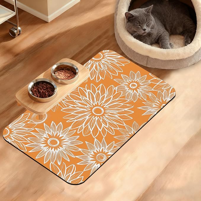 Retro Geometric Aesthetic Dog Food Mat, Quick Dry Dog Placemat Non Slip Rubber by Unknown