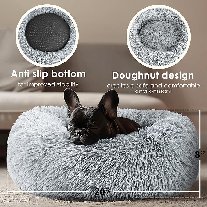 Hoewina Dog & Cat Bed for Indoor Cats, 20in Calming Donut Bed for Puppy and - Image 3