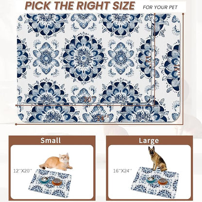Mandala Flower Dog Food Mat for Floors, Cat Dog Bowl Mats for Food and Water - Image 2