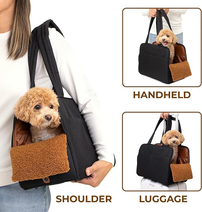 Black Dog Purse Carrier for Small Dogs – Cotton Padded Interior, Breathable - Image 8
