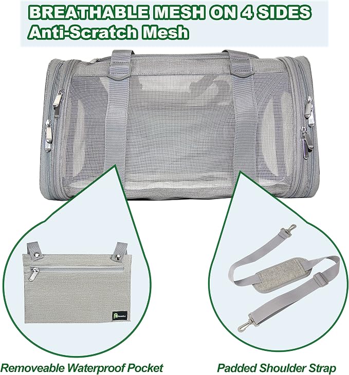 Soft-Sided Pet Carrier for Cats Small Dogs of 15 Lbs Medium Grey - Image 3