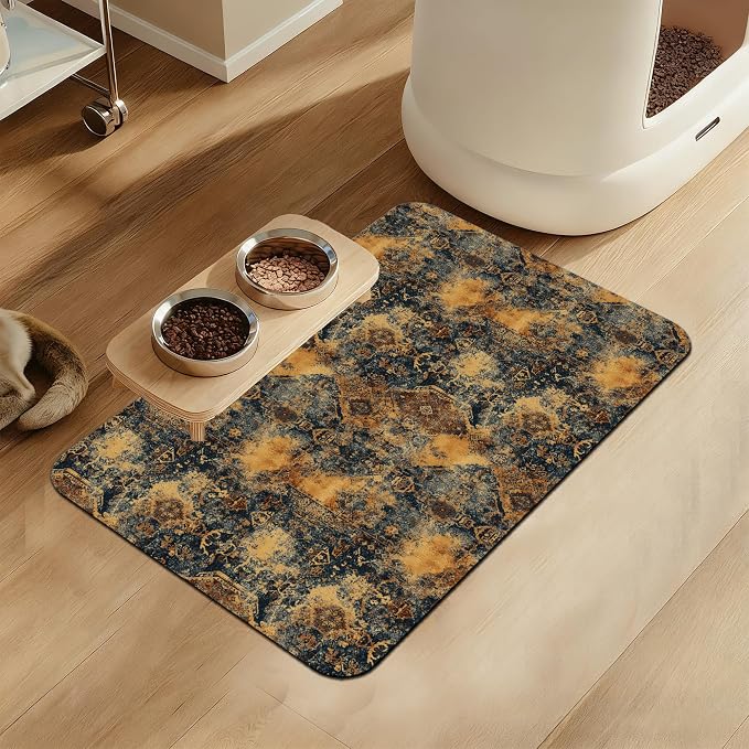 Grunge Boho Pet Feeding Mat for Floors–Christmas Stocking Absorbent Quick Dry by LUTASER