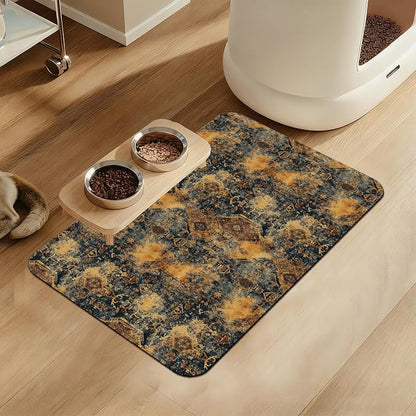 Grunge Boho Pet Feeding Mat for Floors–Christmas Stocking Absorbent Quick Dry by LUTASER