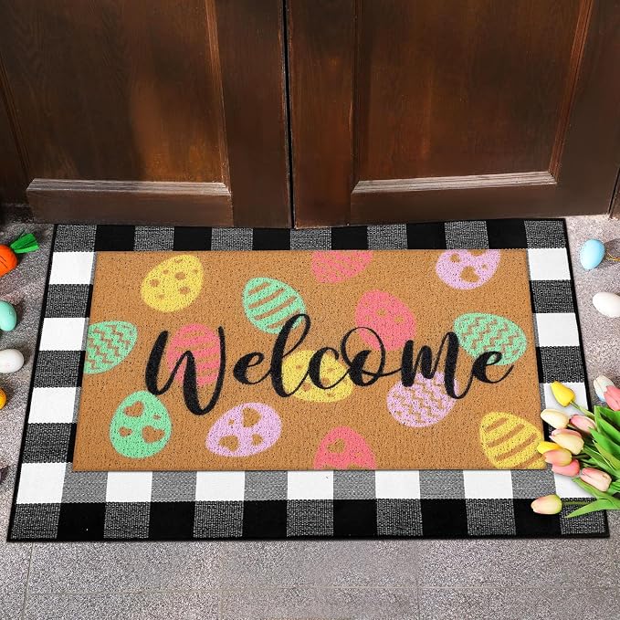 Tinideya 2 Pcs Easter Day Door Mat Eggs Welcome Non Slip Coir Mats Holiday - Image 6
