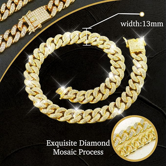 Dog Chain Designer Gold Crystal Pet Collar Cuban Link Chain - Image 3