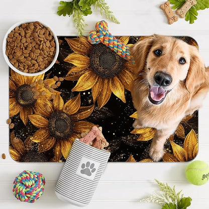 Sunflower Vintage Pet Feeding Mat, Absorbent Quick-Dry Cat Dog Food and Water - Image 7