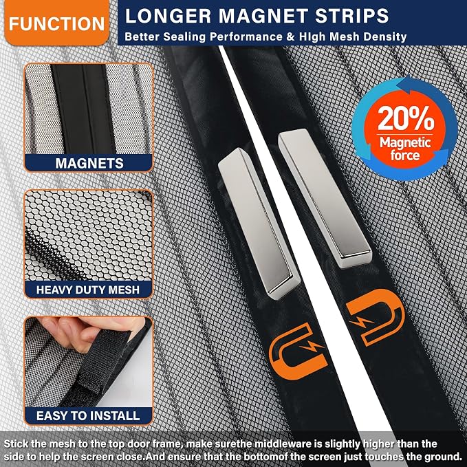 Magnetic Screen Door, Heavy Duty Door Screen Magnetic Closure Keep Bugs Out - Image 3