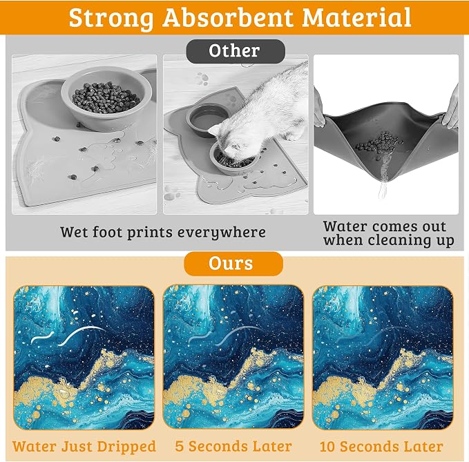 Dog Bowl Mat, Flowing Absorbent Dogs Placemat - Image 3