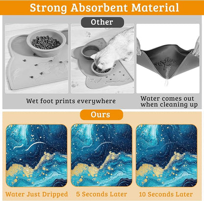 Dog Bowl Mat, Flowing Absorbent Dogs Placemat - Image 3