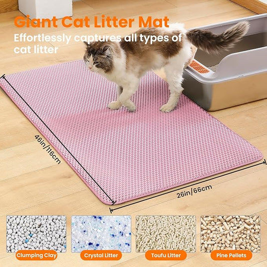 Jumbo Cat Litter Mat, 46x26 Inches Double Layer Honeycomb Litter Trapping Mat - Image 2