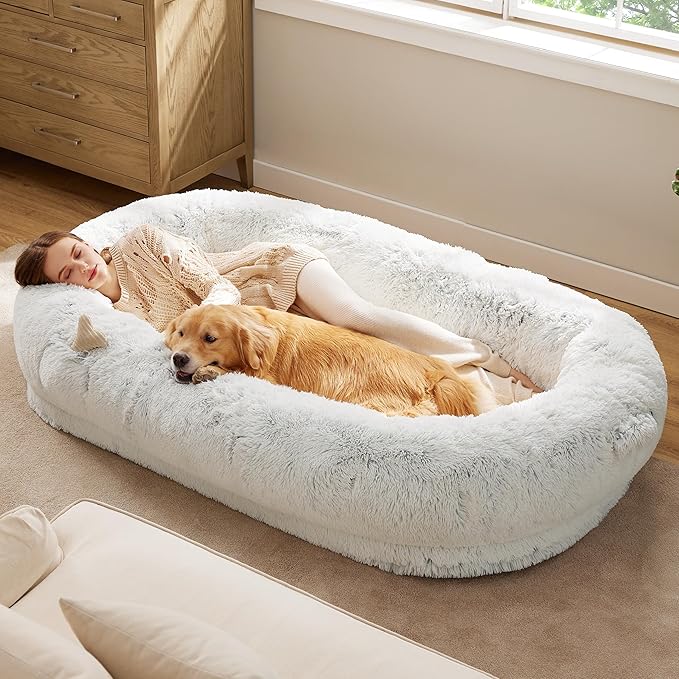 Bedsure Calming Human Dog Bed, Fluffy Faux Fur Orthopedic Pet Bean Bed by BEDSURE