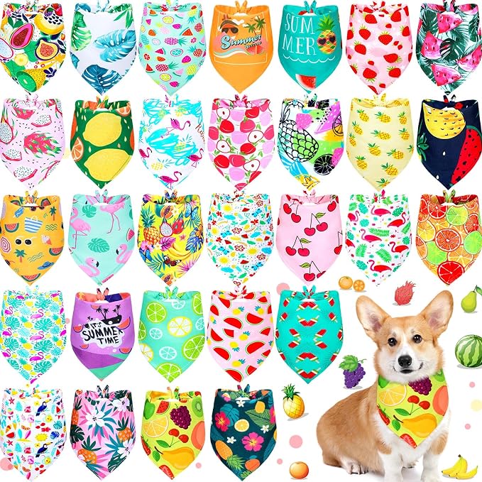Eccliy 30 Pack Summer Fruit Dog Bandanas Bulk Soft Triangle Dog Scarfs by Eccliy