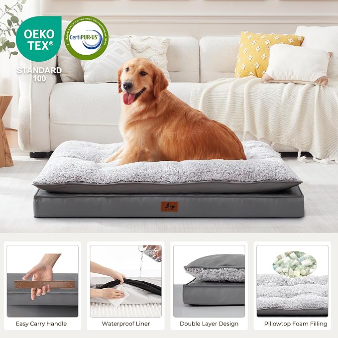 2-Pack Waterproof Dog Bed Large Size Dogs, Plush Cushion & Orthopedic Egg-Crate - Image 6