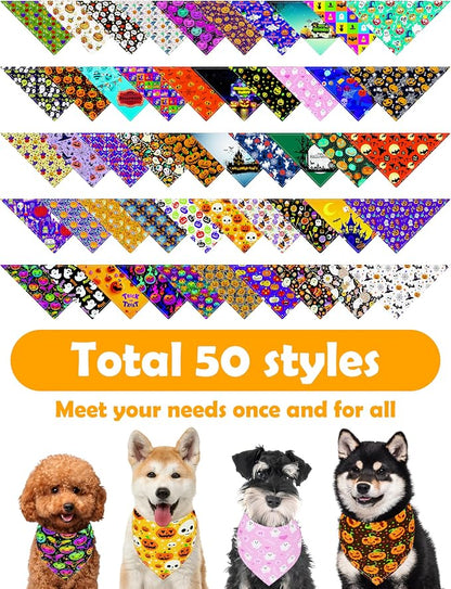 PET SHOW 50 Pack Halloween Big Dog Bandanas Bulk XL Washable Triangle Bibs - Image 3