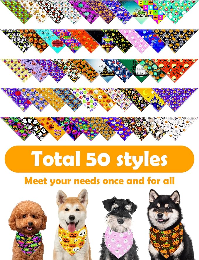 PET SHOW 50 Pack Halloween Small Dog Bandanas Bulk XS Washable Puppy Girl Boy - Image 3