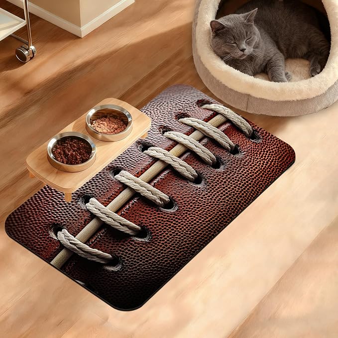 Football Texture Feeding Mat, Laces Stripes Absorbent Quick-Dry Cat Dog Food by Unknown