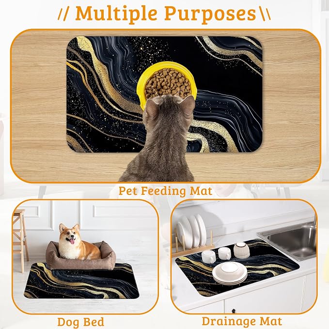 Dog Bowl Mat, Abstract Marbled Pet Feeding Mat - Image 7