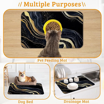 Dog Bowl Mat, Abstract Marbled Pet Feeding Mat - Image 7