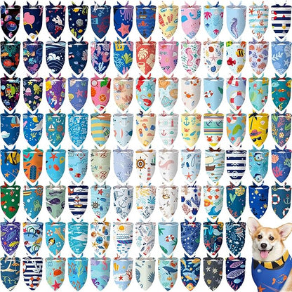 150 Pcs Ocean Dog Bandanas Bulk Summer Pet Bibs Triangle Ocean Themed Pet Scarf by Huhumy